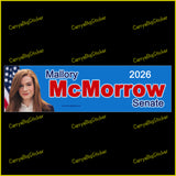 Political bumper sticker or Magnet for Mallory McMorrow's 2026 Senate campaign. Features photo of McMorrow with a blue background and an American flag.