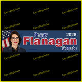 Political bumper sticker or magnet for Peggy Flanagan's 2026 Senate campaign. Features photo of Flanagan with American flag on a blue background.