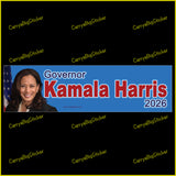 Bumper Sticker or Magnetic Bumper Sticker says, Governor Kamala Harris 2026. Features photo of Kamala Harris with blue background. 