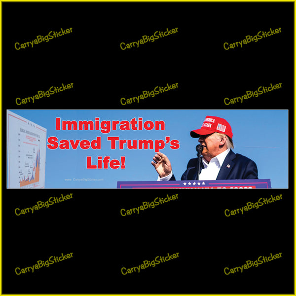 Immigration Saved Trump's Life Funny Anti-Trump Bumper Sticker OR Bumper Magnet