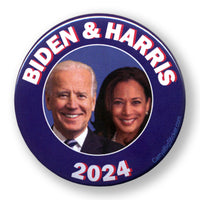 Biden and Harris 2024 BUTTON (pin-back) 2.25-in. Diam. Blue with Photo of Faces