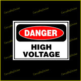 Sticker or Magnet says, Danger High Voltage. Classic design in red and black with Danger in a large red oval.