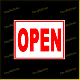 Open (Red Letters on White) Sticker OR Magnet